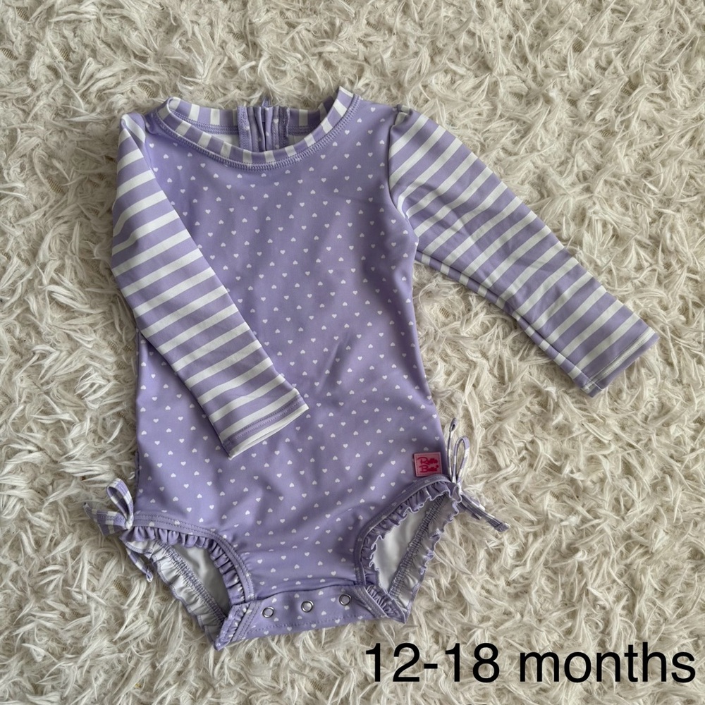 Ruffle Butts Purple Polka Dot Kids Swim One Piece